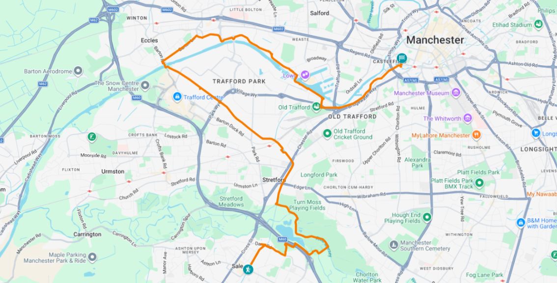 Manchester Canals Half Marathon map
