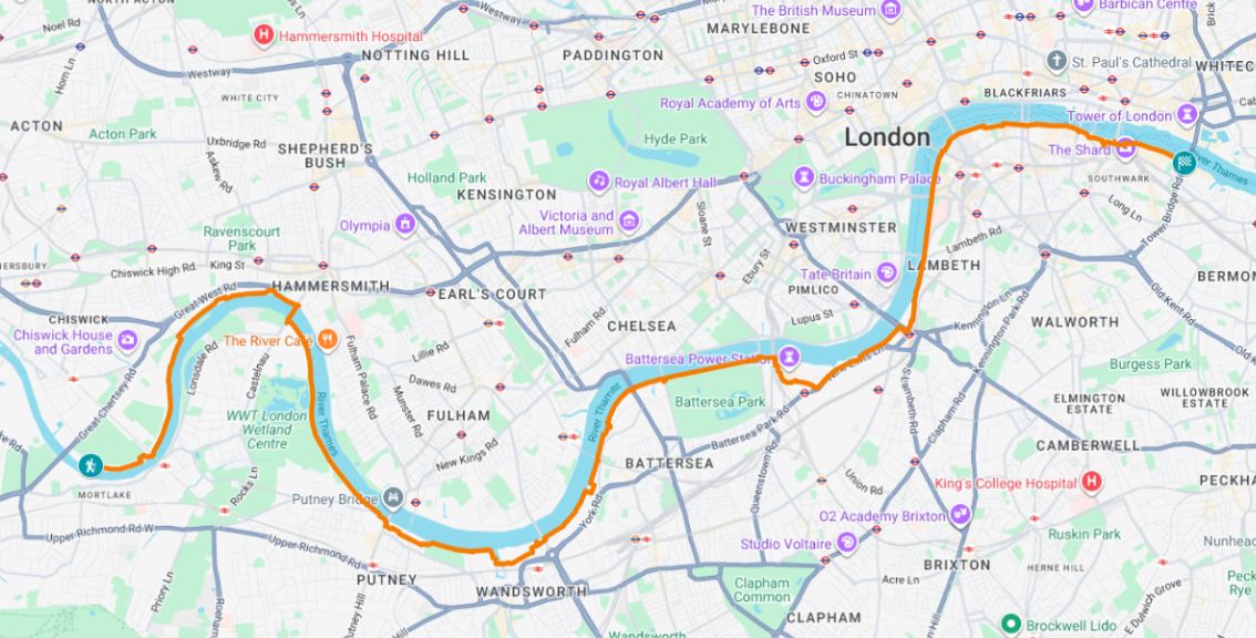 Thames Footpath Half Marathon map